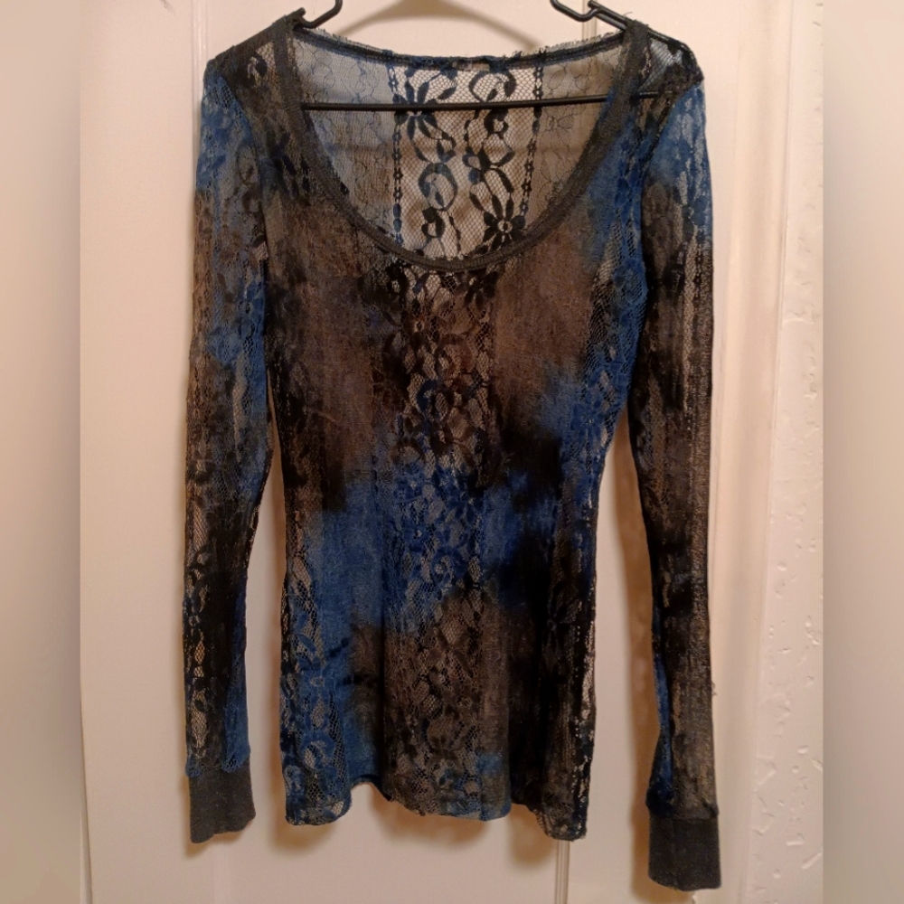 Elegant Lace Long Sleeve Top - Blue and Black